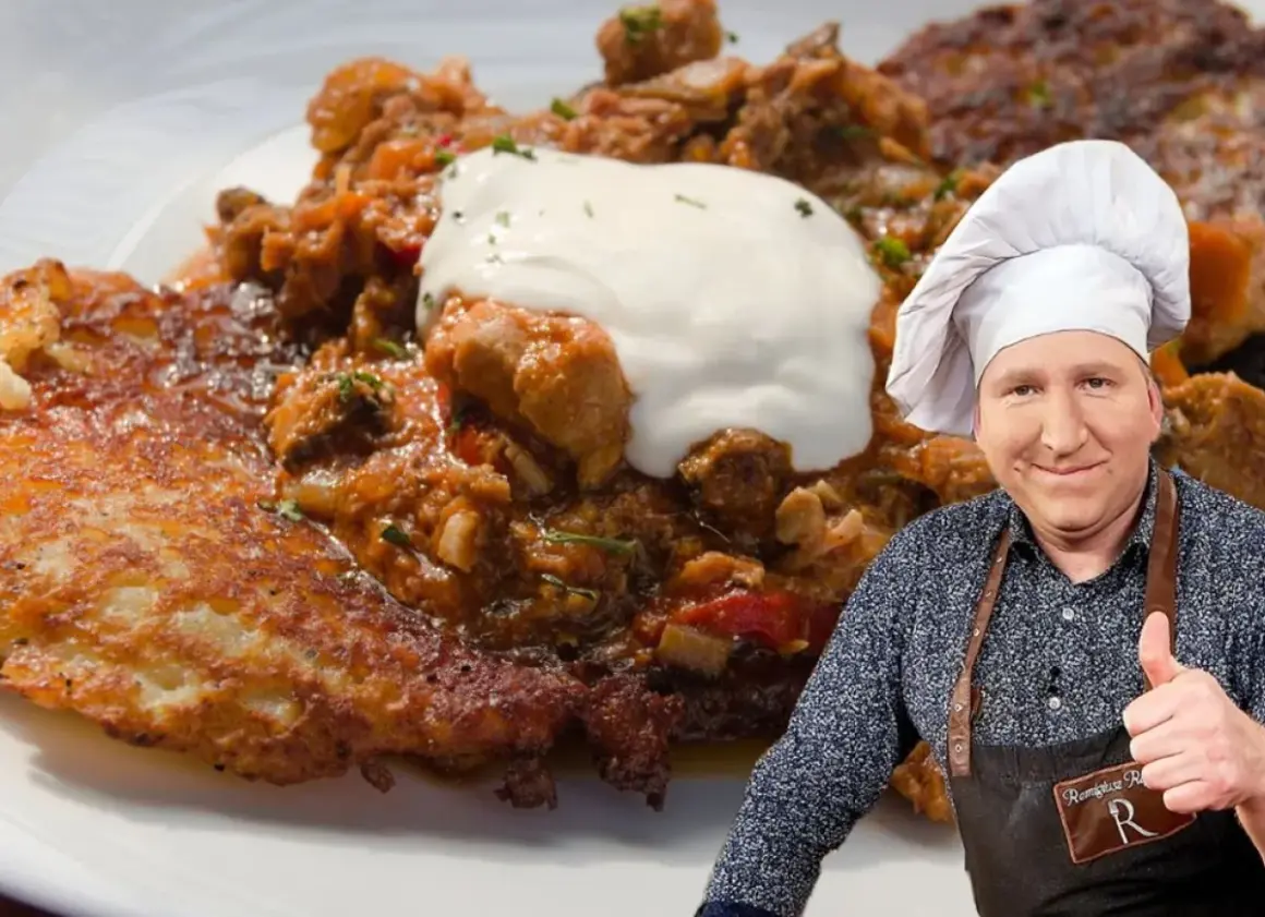 Pyszny placek po węgiersku przepis na talerzu, z gęstym gulaszem i kleksem śmietany. Szef kuchni daje kciuk w górę!