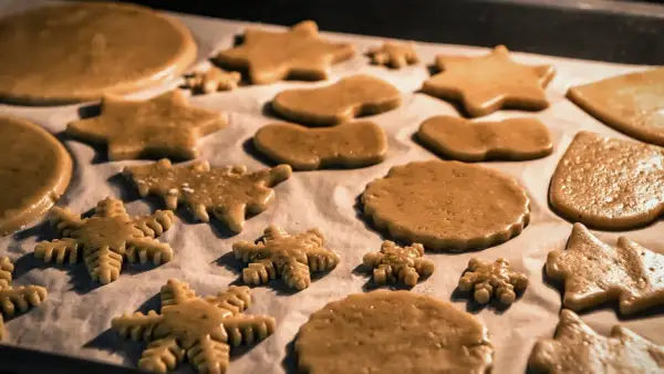 Gotowe do pieczenia pierniki: gwiazdki, choinki, płatki śniegu i okrągłe. Idealne na święta, zgodnie z najlepszym pierniki przepisem.